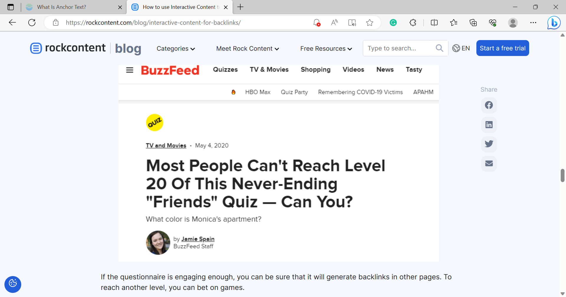 Screenshot of a quiz posted by Buzzfeed